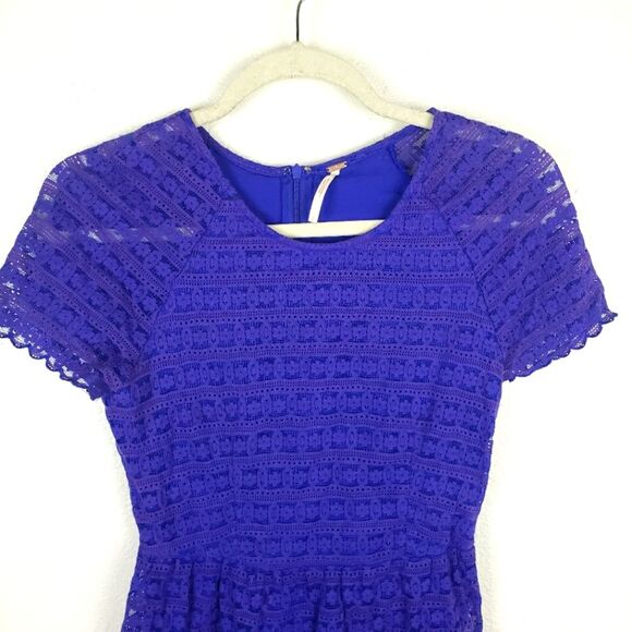 Women's Free People Purple Lace Like Mini Zip Up Dress Size 02/XS - Picture 4 of 11